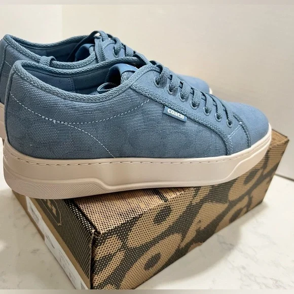 COACH MENS CANVAS BLUE SNEAKERS - Picture 7 of 13